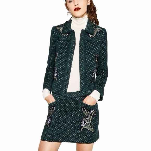 NWT Zara Woman Green Lambskin Embroidered Jacket M - Picture 4 of 16